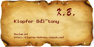Klopfer Bátony névjegykártya